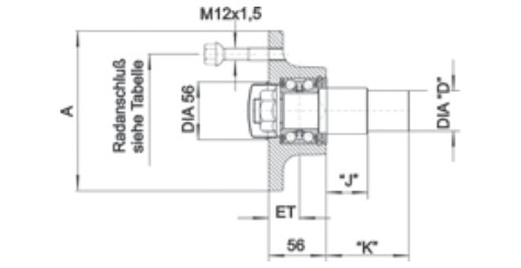 Ступица в сборе FNK8 139,7x5  M12x1.5 j=53,5 k=99