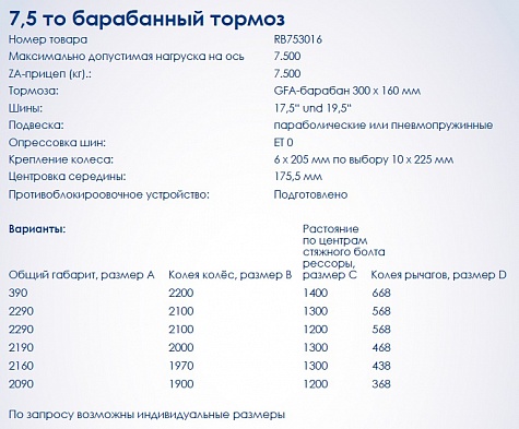 Ось 7,5 т барабанный тормоз