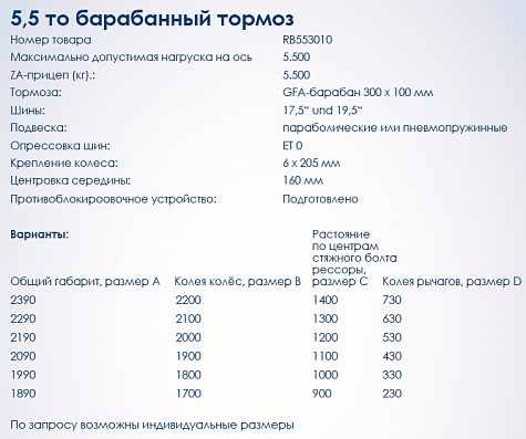 Ось 5,5 т барабанный тормоз